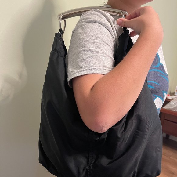 PRADA: Black, Tessuto Nylon & Leather Logo Hobo/Shoulder Bag (sv) - Picture 14 of 14